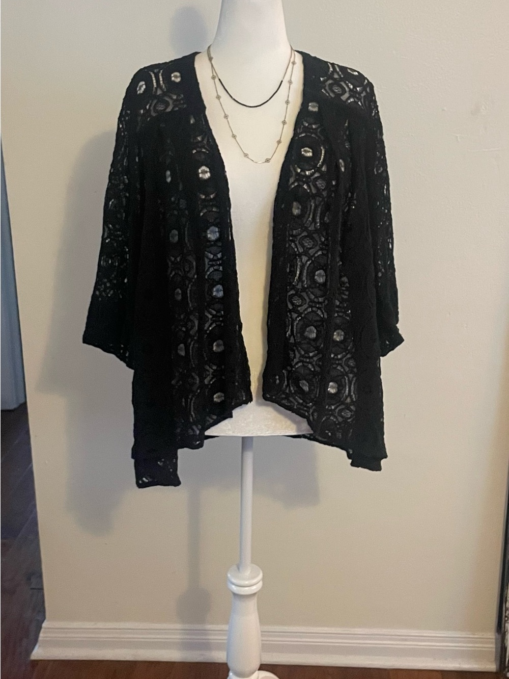 Denim 24/7 Black Open Crochet Cardigan
